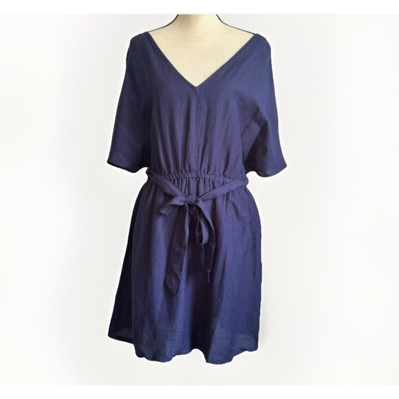 Tommy Bahama St. Lucia Linen-Blend Split-Shoulder Dress Blue Size Medium Coastal - Picture 1 of 8